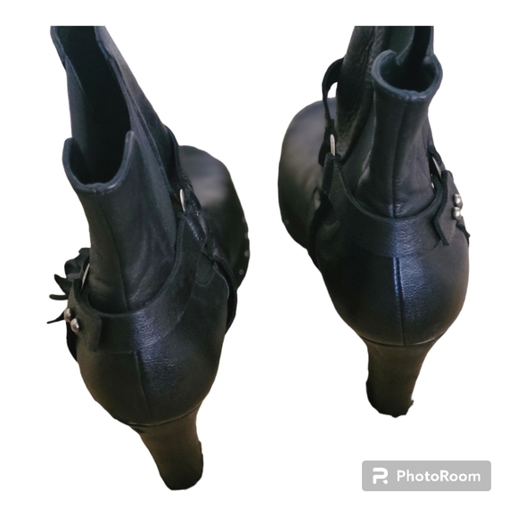 Freda salvador BLACK LEATHER HARNESS FRINGES OPEN TOE ANKLE BOOTS WOMEN’… - Picture 10 of 16